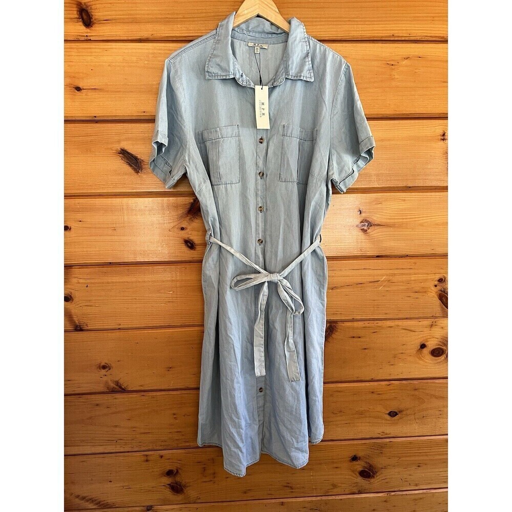 NWT MPH Collection Shirt Dress Womens Size 2X Light Blue Denim Twill Basic